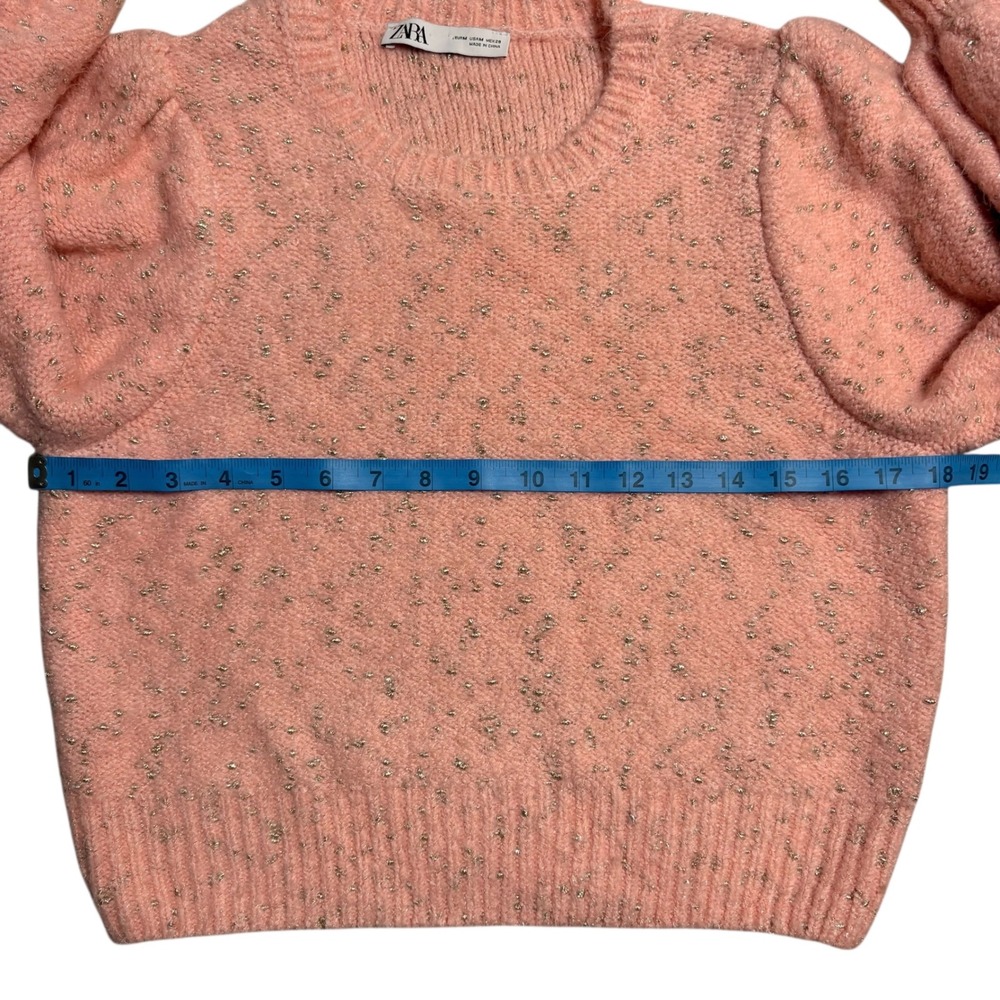 ZARA Pink‎ Sparkle Puff Sleeve Sweater Womens Size Medium - Picture 4 of 7